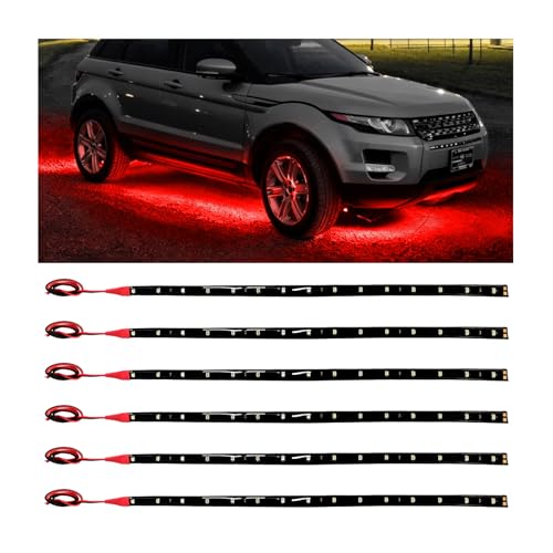 6 PCS 15 LED Strip Underbody Light, 12" 12V Super Bright Underbody Light Strip with 10" Wire, Waterproof Flexible LED Interior Exterior Decoration Lamp for Car Motorcycle Truck (Red) - color: Red