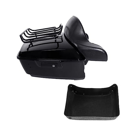 TCMT 13.7" King Motorcycle Trunk Box Black Latches Backrest Top Luggage Rack Set Fit For Harley 2014-2025 Touring CVO Road King Road Glide Street Glide Electra Glide Pack - color: Set A#2