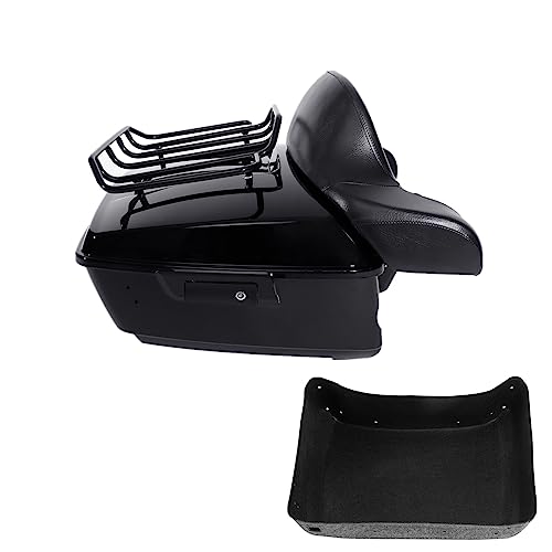 TCMT 13.7" King Motorcycle Trunk Box Black Latches Backrest Top Luggage Rack Set Fit For Harley 2014-2025 Touring CVO Road King Road Glide Street Glide Electra Glide Pack - color: Set A#2