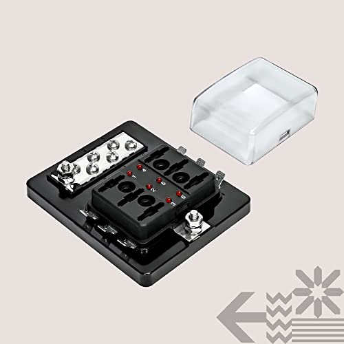 True Mods 6 Way Blade Fuse Box with Ground Negative Bus bar for Automotive [ATC/ATO Blade Fuses] [100 Amp] [LED] [Protection Cover] [12V - 30V DC] Auto Marine Ground Fuse Block - size: Fuse Box w/Busbar