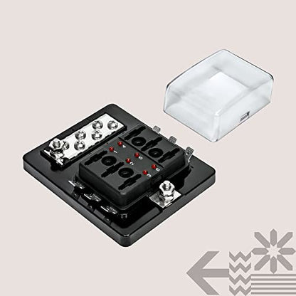 True Mods 6 Way Blade Fuse Box with Ground Negative Bus bar for Automotive [ATC/ATO Blade Fuses] [100 Amp] [LED] [Protection Cover] [12V - 30V DC] Auto Marine Ground Fuse Block (Pack of 2) - size: Fuse Box w/Busbar (Pack of 2)
