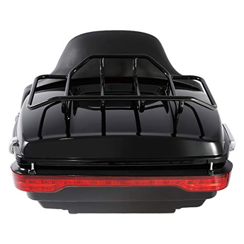 SLMOTO Vivid Black King Tour Trunk Kit, Tour Trunk+Luggage Rack+Backrest+Red LED Brake TailLight Accent For Harley Davidson Touring Road King, Road Glide, Street Glide and Select CVO Models 2014-2024 - color: AStyle #07