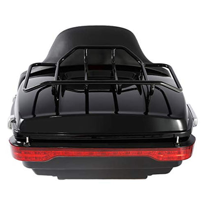 SLMOTO Vivid Black King Tour Trunk Kit, Tour Trunk+Luggage Rack+Backrest+Red LED Brake TailLight Accent For Harley Davidson Touring Road King, Road Glide, Street Glide and Select CVO Models 2014-2024 - color: AStyle #07