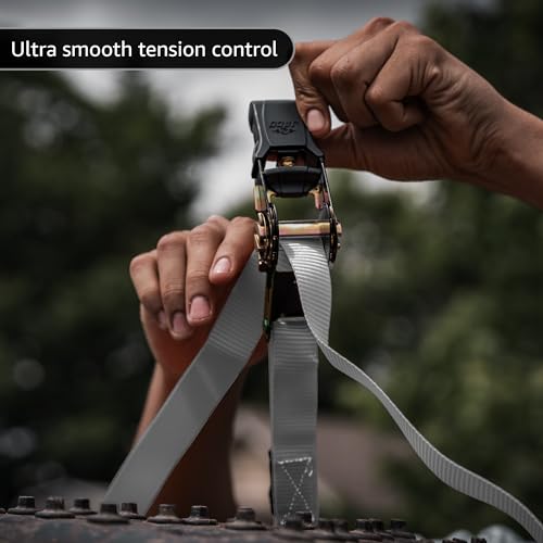 JACO Ratchet Tie Down Straps - 1 inch x 15 ft (Pack of 4) | 1,823 lbs (Grey) - color: Grey