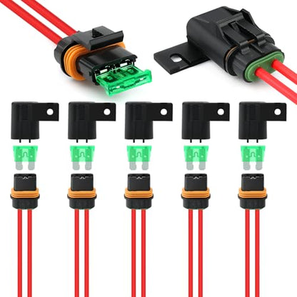 Zhushan 6 Pack Inline Fuse Holder 12V Waterproof – 12AWG ATO/ATC Blade Fuse Holders with Cover – 30A Heavy Duty Automotive Marine Car Truck RV Circuit Protection Fuse Kit - size: 6-Pack Fuse Holder