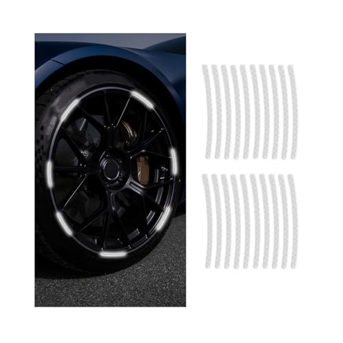 20PCS Reflective Car Wheel Decorative Stripe Stickers, Fluorescent Auto Night Safety Warning Sticker, Anti Scratch Waterproof Wheel Rims Tape Decal, Universal Vehicle Accessories (White) - color: White