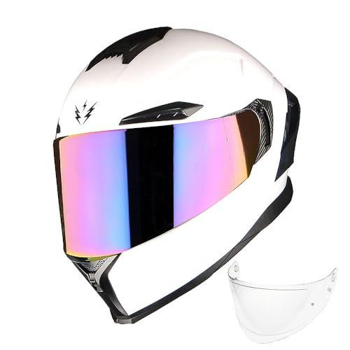 1Storm Motorcycle Full Face Helmet DOT Adults Street Bike Dual Visor Sun Inner Shield with One Extra Clear Shield: Glossy White - color: A Tinted Glossy White + Clear Shield, size: Small