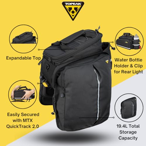 Topeak MTX TrunkBag - Rear Bicycle Bag - Spacious Storage and Easy Mounting - style: Panniers, Expandable Top