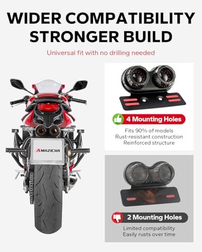 Amazicha Enhanced Motorcycle Tail Light, Motorcycle Brake Light, IP67 Waterproof Turn Signals Running Light with License Plate Bracket Fit for Street Bike Cruiser Chopper Bobber (Smoke, 90 Leds) - color: Smoke
