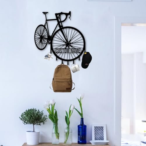 Custom Bicycle Helmet Rack Wall Hanger, Bike Metal Hooks for Keys, Gear, or Coats, Cycling Room Decor (Bicycle Key Holder) - color: Bicycle Key Holder