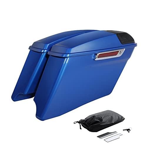 HR3 Electric Blue 4" Stretched Hard Saddlebags w/Speaker Lids Compatible with 2018 Street Glide FLHX (Replace for OEM) - color: Electric Blue