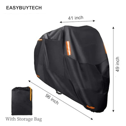 Motorcycle Cover,300D Motorbike Covers All Season Universal Weather Waterproof Outdoor UV Protection with 4 Reflective Strips & Storage Bag,2XL Motorcycles Vehicle Covers - size: 2XL(245X105X125cm)