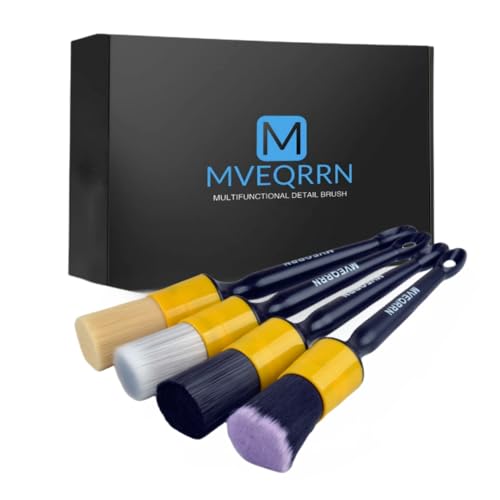 MVEQRRN 4pcs Car Detailing Brush Set,Boars Hair Car Detailing Brushes,Ultra Soft No Scratch Car Interior Detailing Brush for Leather Seat,Car Detailing for Interior Exterior. - color: Yellow