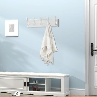 WEBI Coat Rack Wall Mount,Coat Hooks Wall Mounted,16" Hole to Hole,Large Coat Hanger Wall Hook Rack,5 Hooks for Hanging Coats,Hats,Jacket,Clothes,White - color: White Wood/White Hook, size: 17.3 Inch-5 Hooks