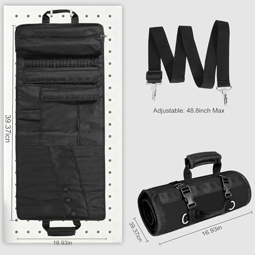 Tool Bag,Large Roll-Up Tool Bag Organizer with 28 Pocket Organizer, 34 Socket Slots, Heavy Duty Portable Tool Storage Carrier Bag for Men,Mechanic,Electrician & Hobbyist,Black