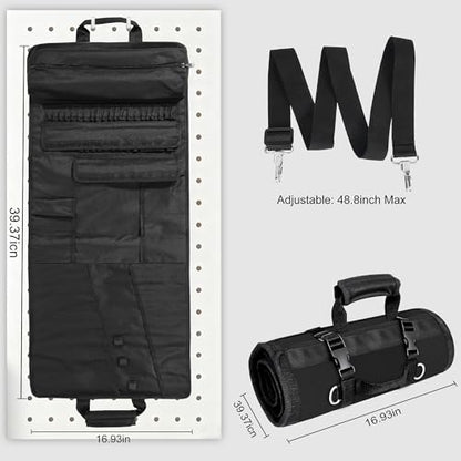 Tool Bag,Large Roll-Up Tool Bag Organizer with 28 Pocket Organizer, 34 Socket Slots, Heavy Duty Portable Tool Storage Carrier Bag for Men,Mechanic,Electrician & Hobbyist,Black