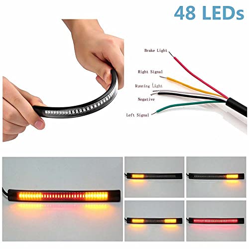 Riloer Flexible 48 LED Motorcycle Light Bar Strip Flexible Motorcycle Brake Lights Turn Signal LED Motor Light Tail Stop Strip Light