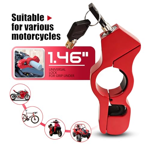 2PC Motorcycle Lock Set – Heavy Duty Anti-Theft Helmet & Brake Handlebar Locks, Universal Fit (<1.5″) for Motorcycles, Mopeds, Scooters, ATVs, Dirt Bikes, Street Bikes, Electric Scooters (Red)