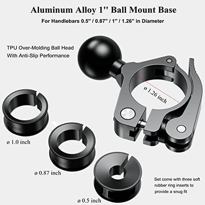 BRCOVAN 10 PCS, Aluminum Alloy Handlebar Clamp Mount Base with 1'' TPU Ball | for Rail 0.5'' 0.87'' 1'' 1.125'' 1.26'' in Diameter, Fit for RAM Mounts B Size 1 Inch Ball Double Socket Arm, Tool-Less - style: R18-Set of 10