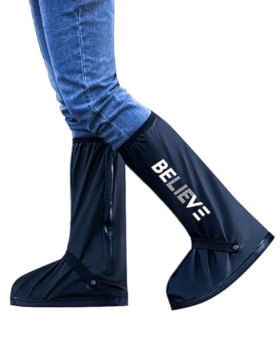 Waterproof Rain Shoe Covers Reusable Anti-Slip and Reflector Portable Motorcycle Rain Boots for Men Women - color: Believe, size: Medium
