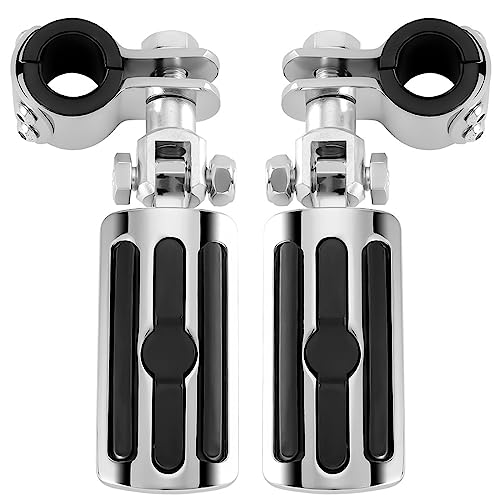 Highway FootPegs Fit for Motorcycle 1 inch to 1 1/3 inch with Engine Guard, Highway Footrest for Harley Indian Yamaha Honda Suzuki (Silver) - color: Silver
