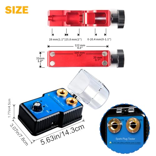 Spark Plug Tester & Spark Plug Gap Tool Kit 0 to 6000RPM with Double Hole Spark Plug Adjustable Gap Tool with Feeler Gauge Ignition Coil Tester for 12V Gasoline Vehicles Spark Plug Socket - color: with Spark Plug Tester, size: with Spark Plug Tester