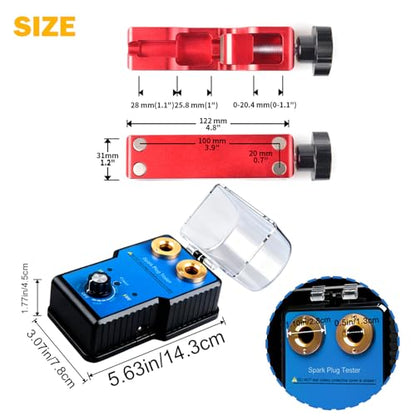 Spark Plug Tester & Spark Plug Gap Tool Kit 0 to 6000RPM with Double Hole Spark Plug Adjustable Gap Tool with Feeler Gauge Ignition Coil Tester for 12V Gasoline Vehicles Spark Plug Socket - color: with Spark Plug Tester, size: with Spark Plug Tester
