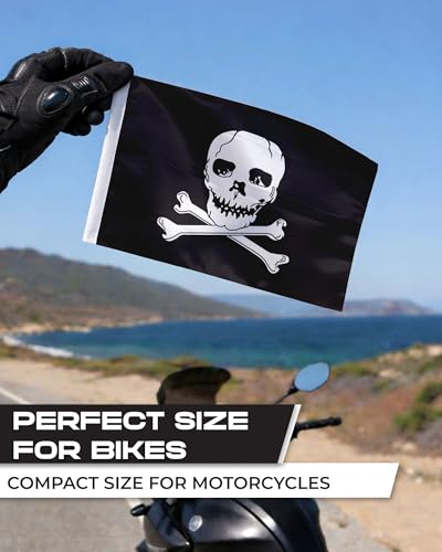 AGAS Jolly Roger Pirate Motorcycle Flag 6x9 inch - Double-Sided Printed 2-Ply Durable Knitted Polyester - 0.75 inch Sleeve- Fits on 3/8" Mount Pole - color: Jolly Roger