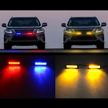 STDYSUN LED Emergency Strobe Lights Bar 2Pcs Red Blue Change Amber Double Color Warning Police Grille Lights Bar Surface Mount Fit for Motorcycle POV Utility Construction Vehicle and Tow Truck Van - color: Red Blue Change Amber