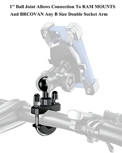 BRCOVAN 1'' Ball Handlebar U-Bolt Mount, Fit Rails Diameter 0.5'' to 1.26'' | 2 Pack, Compatible with RAM Mounts B Size 1 inch Ball Double Socket Arm & Bike Motorcycle Phone Holder
