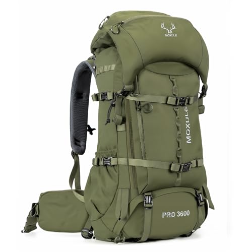 MOXULE Pro 3600 Frame Backpack - Meat Hauler Pack with Rain Cover for Outdoor - Lightweight, Green - color: Green 60l