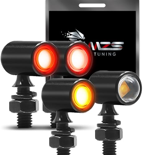 MZS Motorcycle LED Turn Signals, Front Light Red+Red and Rear Amber Mini Brake Tail Light Blinkers, Minimalist Design, Universal 6mm Screw Compatible with Most Family Motorcycles - color: Light Red/Red+Amber, size: Mini Size Rear + Front