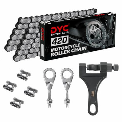 DYC 420 Mini Bike Dual Chain Set (Jackshaft) 42 Link Front + 90 Link Rear with Chain Breaker Tool & Adjuster, Fits Coleman CT200U/BT200X, Baja MB165/MB200, Axis M200, Massimo MB200, 196-212cc - size: 420-42L+90L w/