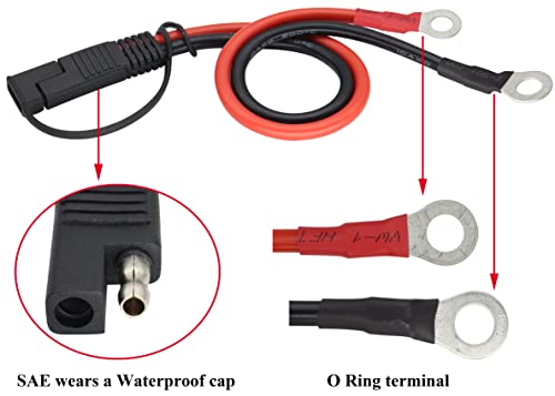 HCFeng10AWG SAE to O Ring Terminal Cable SAE to 2-Pin Quick Disconnect O Ring Terminal Harness Plug Adapter S-A-E Battery Extension Cable for 12V/24V Motor, ATV, Lawn Mower, Cars[30CM/1ft]