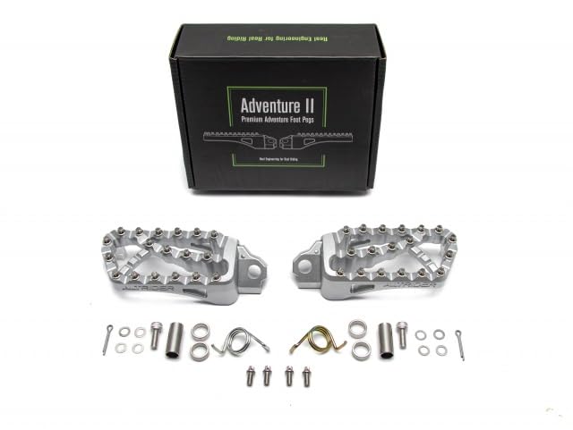 AltRider Adventure II Foot Pegs Compatible With BMW R 1200/1250 / 1300 GS/GSA - Heavy Duty Design - Boot Friendly, High Traction Cleats for Stability & Grip - Adjustable Camber & Height - Silver - color: Silver, size: Adventure II (58mm x 122mm)