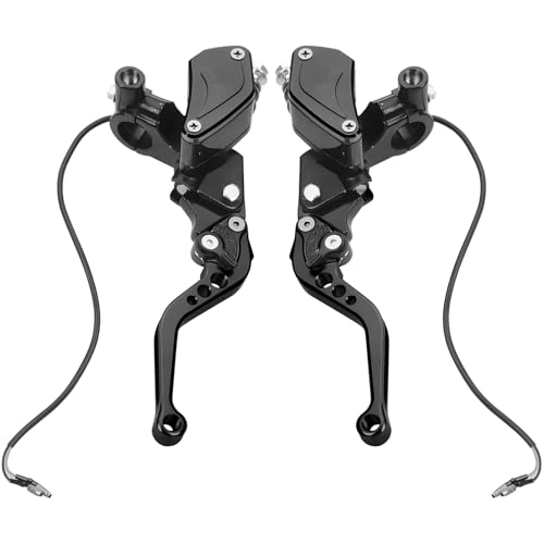 Universal Motorcycle Brake Clutch Pump Lever with Dual Hydraulic Master Cylinder Reservoir Set Left & Right CNC Suitable for 50-300cc Motorcycles with 7/8" 22mm Handlebars - color: Black