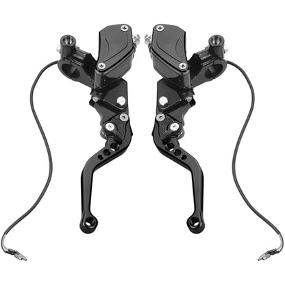 Universal Motorcycle Brake Clutch Pump Lever with Dual Hydraulic Master Cylinder Reservoir Set Left & Right CNC Suitable for 50-300cc Motorcycles with 7/8" 22mm Handlebars - color: Black