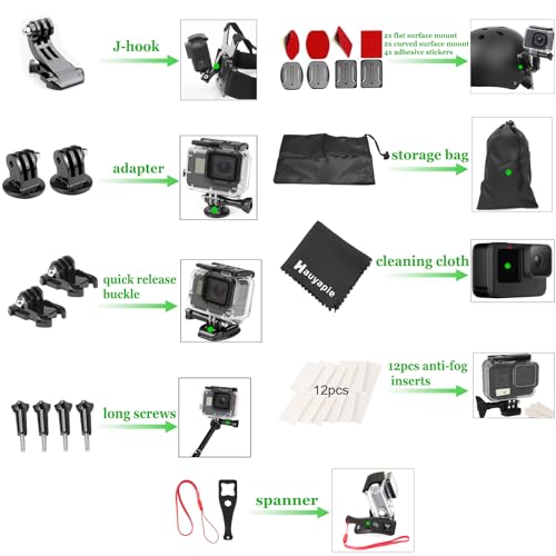 Accessories Kit Pack for Go pro 13 12 11 10 9 Hero Black, Waterproof Housing Case Backpack Shoulder Strap Mount Motorcycle Helmet Chin Mount Bundle for Gopro Hero13 12 11 10 9 Camera(YP01)