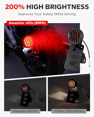 Amazicha 1" Motorcycle LED Tail Brake Light with Bracket, IP67 Waterproof Motorcycle Side Mount License Plate Rear Light Compatible for Harley Sporster Bobber Chopper Yamaha Suzuki Honda Kawasaki - size: 1inch, style: Flat