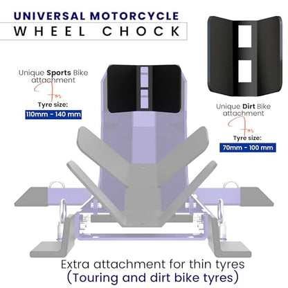 GRAND PITSTOP Universal Wheel Chock for Motorcycle Stand for Trailer Completely Adjustable Detachable Foldable Wheel Chock (Blue) - color: Blue