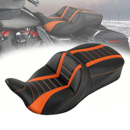 C.C. RIDER Driver& Passenger Seat Fit For Harley Touring 2009-2023 Road Glide Street Glide Road King Electra Glide and 2009-2022 CVO Models, Mammock Seat - color: 02# Orange 3