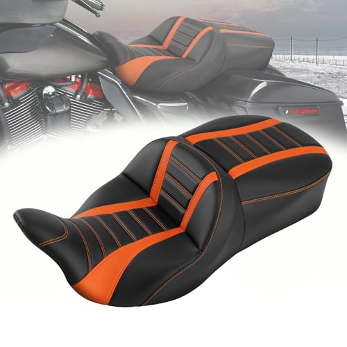 C.C. RIDER Driver& Passenger Seat Fit For Harley Touring 2009-2023 Road Glide Street Glide Road King Electra Glide and 2009-2022 CVO Models, Mammock Seat - color: 02# Orange 3