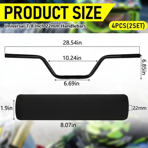 2 Pcs 7/8" 22mm Dirt Bike Handlebars with Foam Pad Atv Motorcycle Handlebars for Motocross Atv Dirt Bike Ebike (Black)