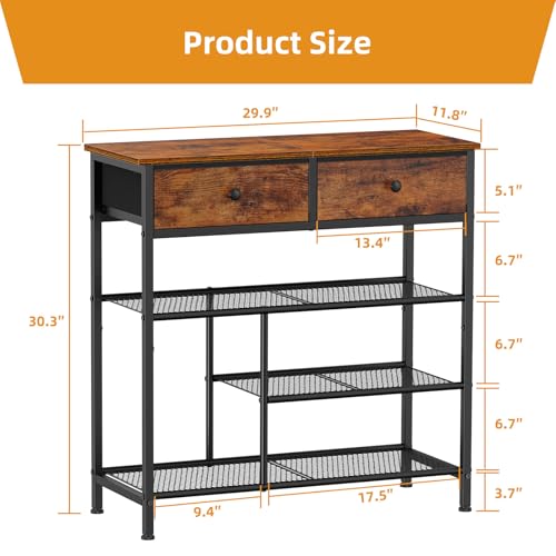 Snughome Shoe Rack for Entryway, 4 Tier Shoe Organizer with 2 Non-Woven Drawers, Shoe Storage Shelves with Sturdy Wooden Top and Metal Shelves, Shoe Stand for Closet - size: 4 Tier (29.53"H)