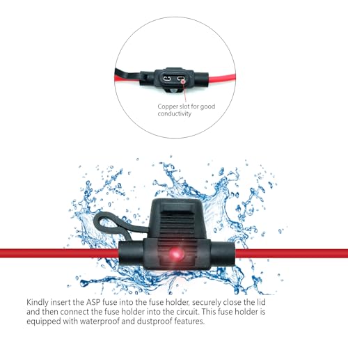 2 Pack wasserdichte Teile, entsprechen dem IP67-Standard, ASP Mini Flachsicherungshalter mit LED, 12 AWG für Auto und Marine - style: LED ASP