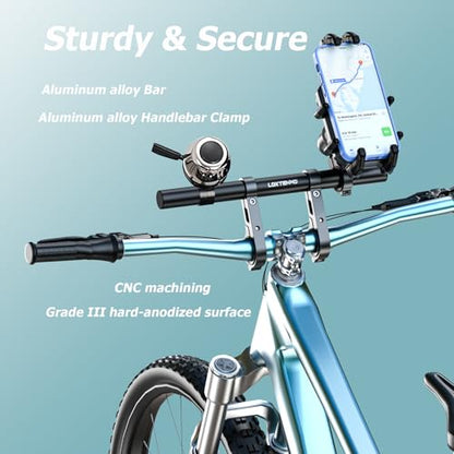 LOKTENWO 11.81" Long Dual Clamp Handlebar Extender, Aluminum Cross Bar Extension for Motorcycle Bike Bicycle Scooter, Fits 0.875/1.0/1.125/1.26" Handlebars for Phone Holder Light GPS Action Camera