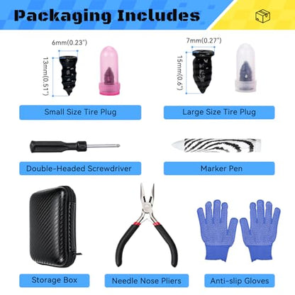 Tire Screw Plug Repair kit, 100 PCS Tire Repair Rubber Nail, for Quick Fixes,Self-Service Tires Repairs Kit, with Box and Screwdriver, Screw in Tire Plugs for Car, Motorcycle, Truck, ATV, Tractor - size: 100PCS