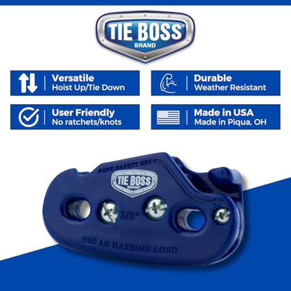 Tie Boss - 3/8 Inch, Heavy Duty, (300 lbs Working Load Limit), Weather Resistant, Tie Down, Rope Tightening System, (w/15 ft Rope) - Blue (Blue) - color: Blue