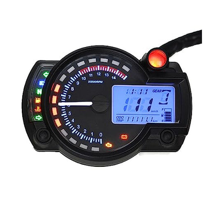 Motorcycle Multi-Function Speedometer Tachometer Odometer Oil Gauge Water Temperature Gauge Liquid Crystal Display Adjustable Miles with Left and Right Turn Signal high Beam Function 12V