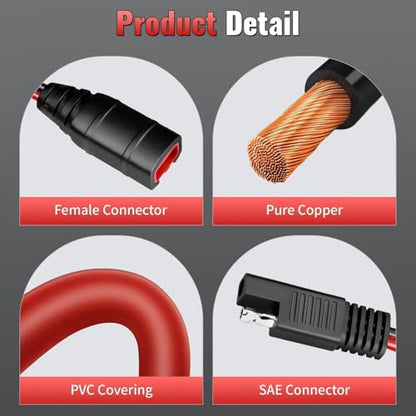 4269 SAE Wiring Harness 1FT Compatible with NOCO Genius 5 GC009 Battery Charger - Genius 1 G3500 G720 MXS 5.0, 14AWG SAE Connector Tail Fiber, for ATV Motorcycles UTV Car Connection Adapter